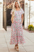 Puff Sleeve Square Neck Empire Waist Tiered Floral Dress