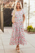 Puff Sleeve Square Neck Empire Waist Tiered Floral Dress