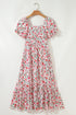 Puff Sleeve Square Neck Empire Waist Tiered Floral Dress