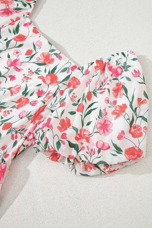 Puff Sleeve Square Neck Empire Waist Tiered Floral Dress