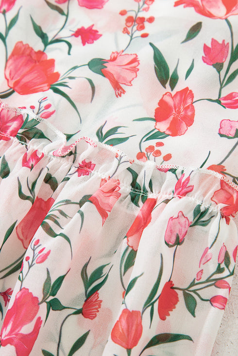 Puff Sleeve Square Neck Empire Waist Tiered Floral Dress