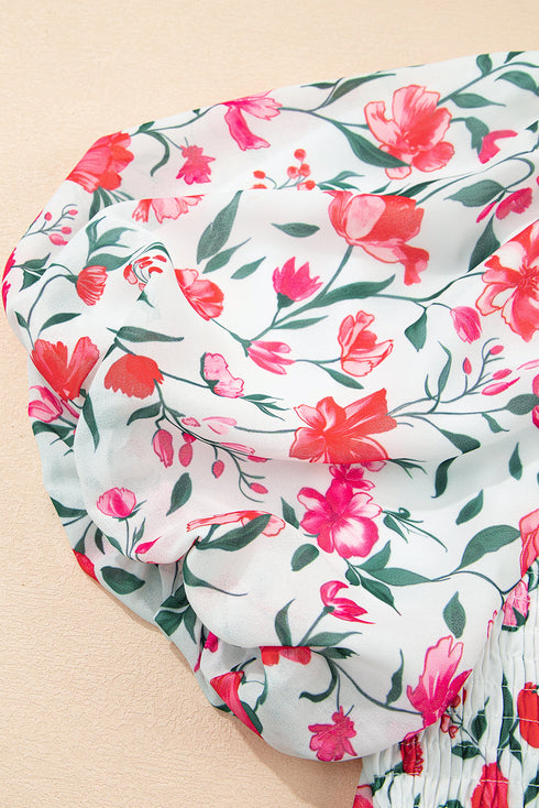 Puff Sleeve Square Neck Empire Waist Tiered Floral Dress