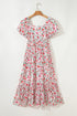 Puff Sleeve Square Neck Empire Waist Tiered Floral Dress