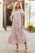 Puff Sleeve Square Neck Empire Waist Tiered Floral Dress