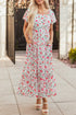 Puff Sleeve Square Neck Empire Waist Tiered Floral Dress