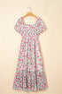Puff Sleeve Square Neck Empire Waist Tiered Floral Dress