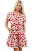 Puff Sleeve Tiered Ric Rac Pocketed Mini Floral Dresses