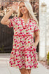 Puff Sleeve Tiered Ric Rac Pocketed Mini Floral Dresses