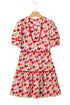 Puff Sleeve Tiered Ric Rac Pocketed Mini Floral Dresses