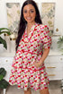 Puff Sleeve Tiered Ric Rac Pocketed Mini Floral Dresses