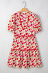 Puff Sleeve Tiered Ric Rac Pocketed Mini Floral Dresses