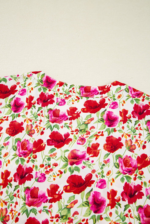Puff Sleeve Tiered Ric Rac Pocketed Mini Floral Dresses