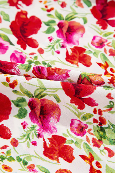 Puff Sleeve Tiered Ric Rac Pocketed Mini Floral Dresses