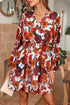 Puff Sleeve Wrap V Neck Flowy Floral Mini Dress
