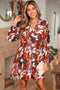 Puff Sleeve Wrap V Neck Flowy Floral Mini Dress