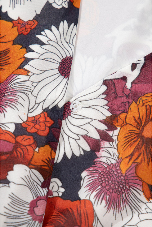 Puff Sleeve Wrap V Neck Flowy Floral Mini Dress