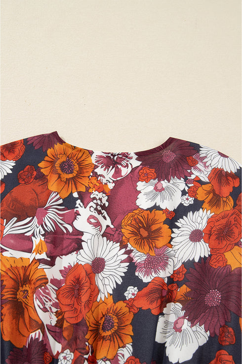 Puff Sleeve Wrap V Neck Flowy Floral Mini Dress