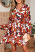 Puff Sleeve Wrap V Neck Flowy Floral Mini Dress