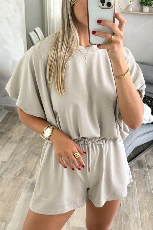 Puffy Loose Top And Drawstring Waist Short Set