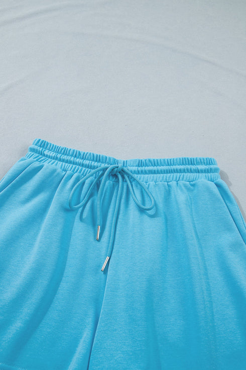 Puffy Loose Top And Drawstring Waist Short Set