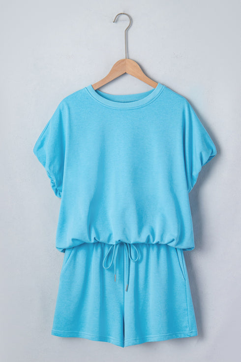Puffy Loose Top And Drawstring Waist Short Set