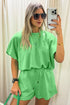 Puffy Loose Top And Drawstring Waist Short Set