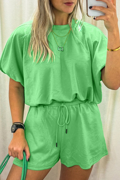 Puffy Loose Top And Drawstring Waist Short Set