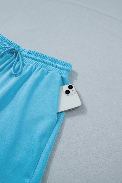 Puffy Loose Top And Drawstring Waist Short Set
