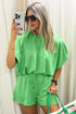 Puffy Loose Top And Drawstring Waist Short Set
