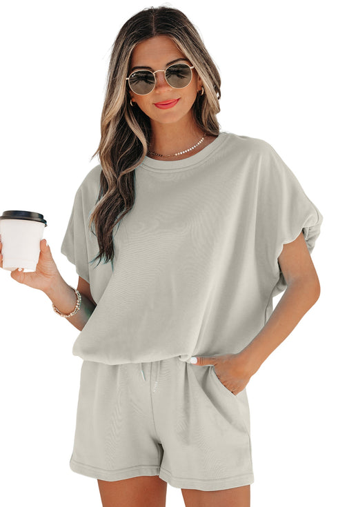 Puffy Loose Top And Drawstring Waist Short Set