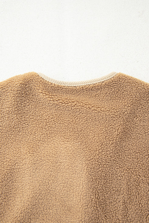 Puffy Plush Sherpa Corduroy Trim Patchwork Jacket