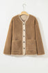 Puffy Plush Sherpa Corduroy Trim Patchwork Jacket
