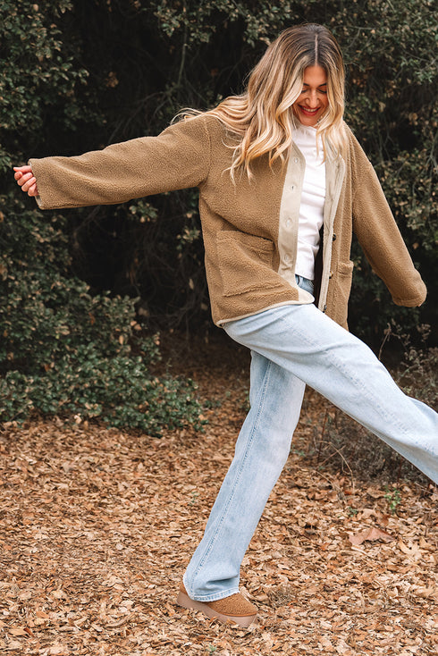 Puffy Plush Sherpa Corduroy Trim Patchwork Jacket