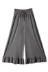 Pull On Elastic High Waist Drawstring Pocket Ruffle Hem Wide Leg Pants