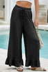 Pull On Elastic High Waist Drawstring Pocket Ruffle Hem Wide Leg Pants