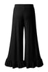 Pull On Elastic High Waist Drawstring Pocket Ruffle Hem Wide Leg Pants