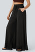 Pull On Elastic High Waist Drawstring Pocket Ruffle Hem Wide Leg Pants