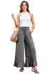 Pull On Elastic High Waist Drawstring Pocket Ruffle Hem Wide Leg Pants