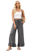 Pull On Elastic High Waist Drawstring Pocket Ruffle Hem Wide Leg Pants