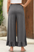 Pull On Elastic High Waist Drawstring Pocket Ruffle Hem Wide Leg Pants