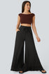 Pull On Elastic High Waist Drawstring Pocket Ruffle Hem Wide Leg Pants