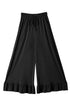 Pull On Elastic High Waist Drawstring Pocket Ruffle Hem Wide Leg Pants
