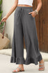 Pull On Elastic High Waist Drawstring Pocket Ruffle Hem Wide Leg Pants