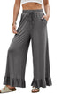 Pull On Elastic High Waist Drawstring Pocket Ruffle Hem Wide Leg Pants