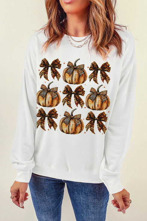Pumpkin And Bow Graphic Print Pullover Sweatshirt