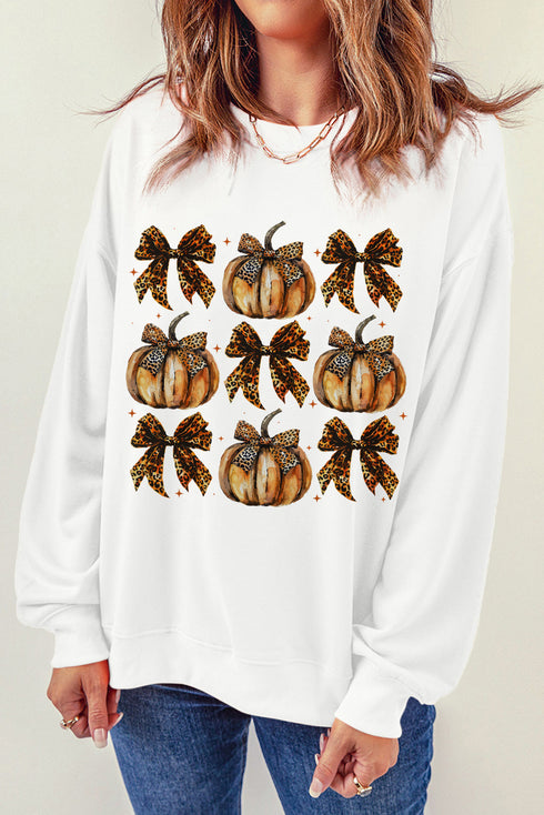 Pumpkin And Bow Graphic Print Pullover Sweatshirt