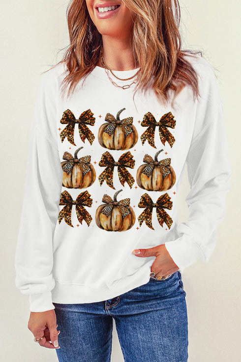 Pumpkin And Bow Graphic Print Pullover Sweatshirt