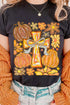 Pumpkin And Cross Graphic Print Cotton Blend Tee