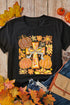 Pumpkin And Cross Graphic Print Cotton Blend Tee