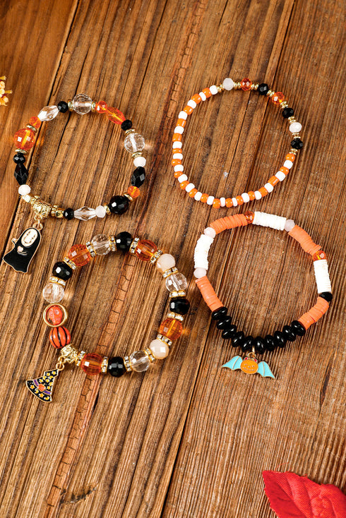 Pumpkin And Ghost Charm Beaded Stretch Bracelet Set